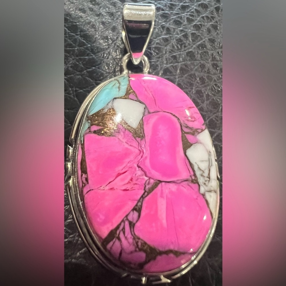 Huge Sterling Silver Cotton Candy Dahlia Pendant Necklace
